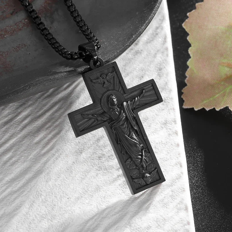 Fashion Punk Red Cross Templar Pendant Necklace Men\\'s Personalized Retro Christian Religious Jewelry
