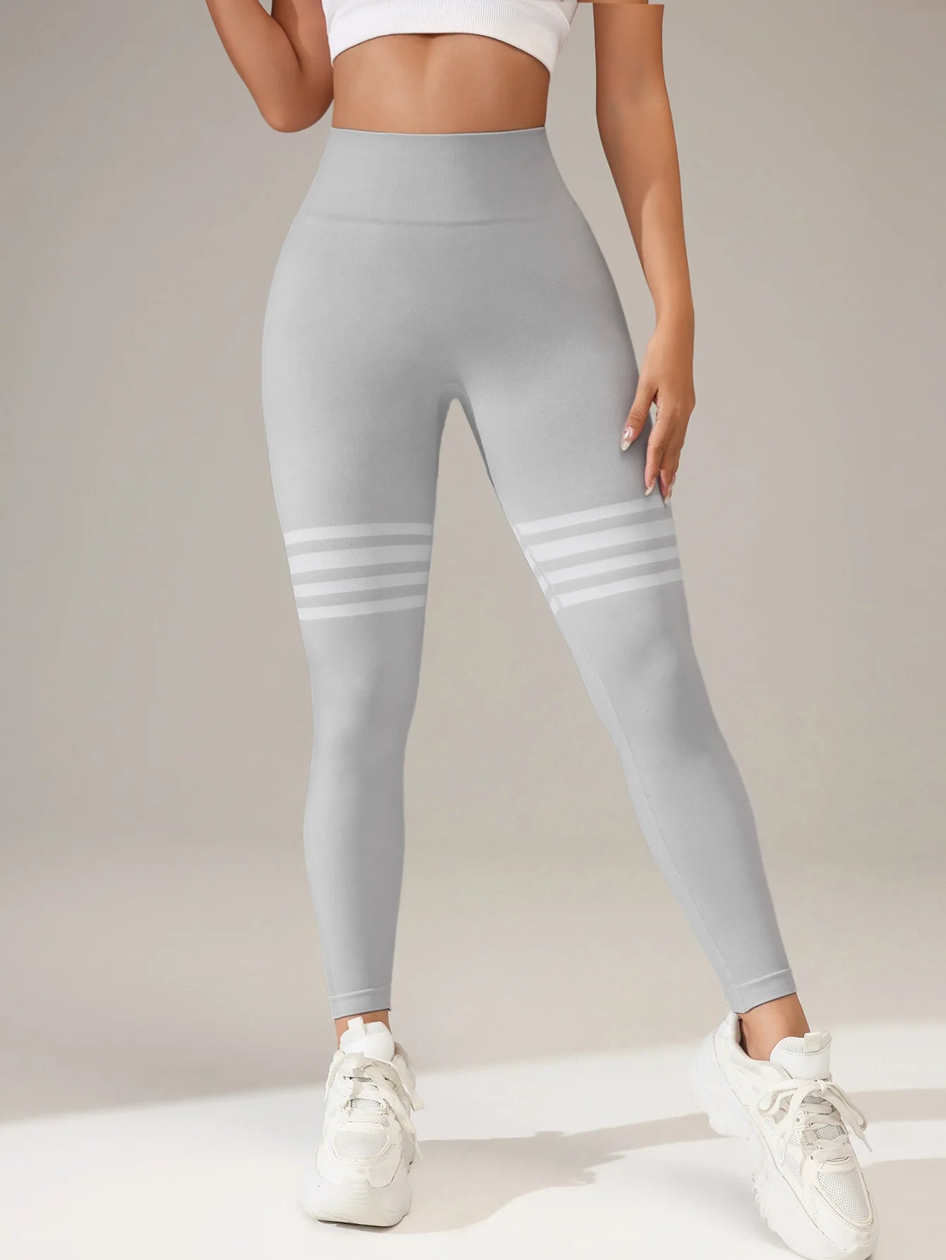 Women Seamless Stripe Yoga Leggings Sexy High Waist Tummy Control Scrunch Butt Lifting GYM Workout Pants Outdoors Sports Fitness