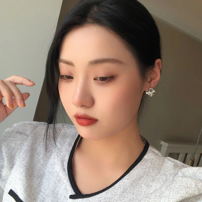 Charm Irregularity Fold and Wrinkle Metal Block Stud Earrings for Women Personality Fashion Korea Earring Jewelry Accessories