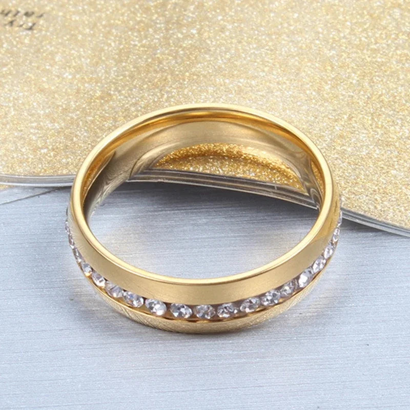 Stainless Steel Ring Crystal Rings For Women Circle CZ Fashion Engagement Jewelry Gifts Wholesale