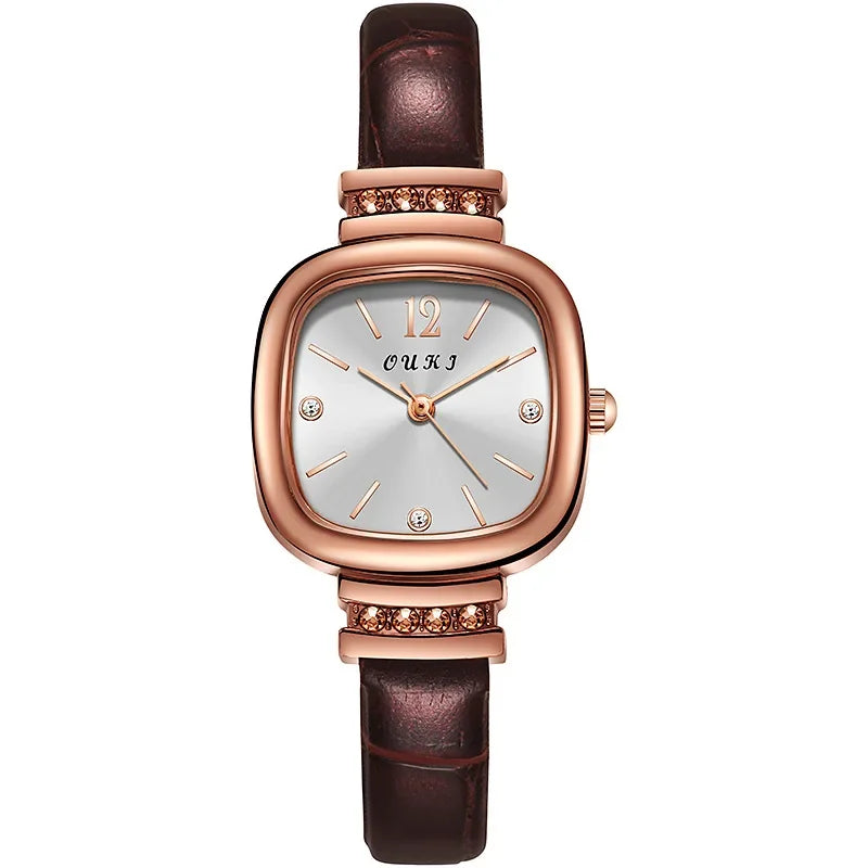 Small Square Watch with Rhinestones for Women Simple Casual Fashion Small Green Quartz Watch Ladies Wrist Watches Reloj Mujer
