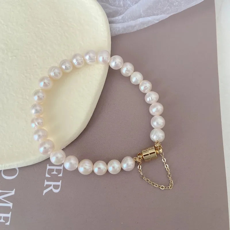 Elegant Irregular Simulated-pearl  Bracelet for Women's Magnetic Buttons Creative Design Bracelet Wedding Jewelry Accessories
