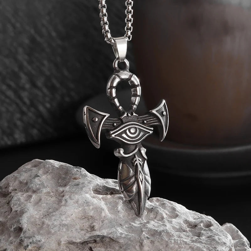 Shining Iced Out Ancient Egyptian God Eye of Horus Cross Pendant Necklace for Men and Women Hip Hop Trendy Amulet Jewelry Gift