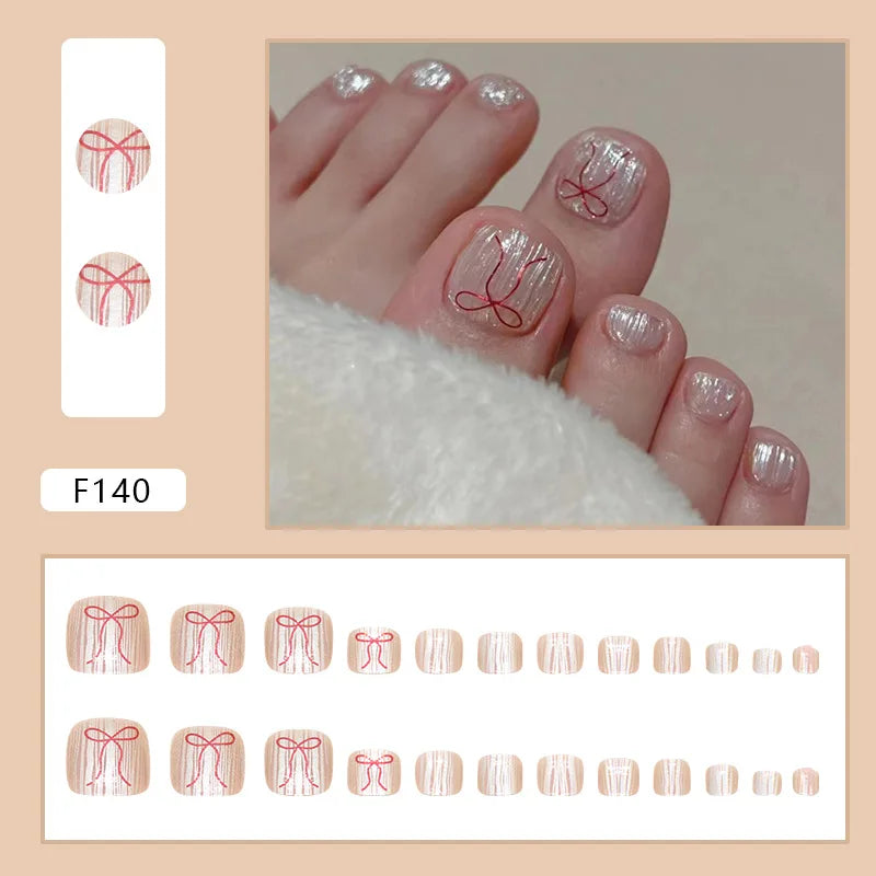 White French Press on Nails Fake Nails Tips with Sticker False Toenail Design Butterfly Lovely Girl False toenaile 1
