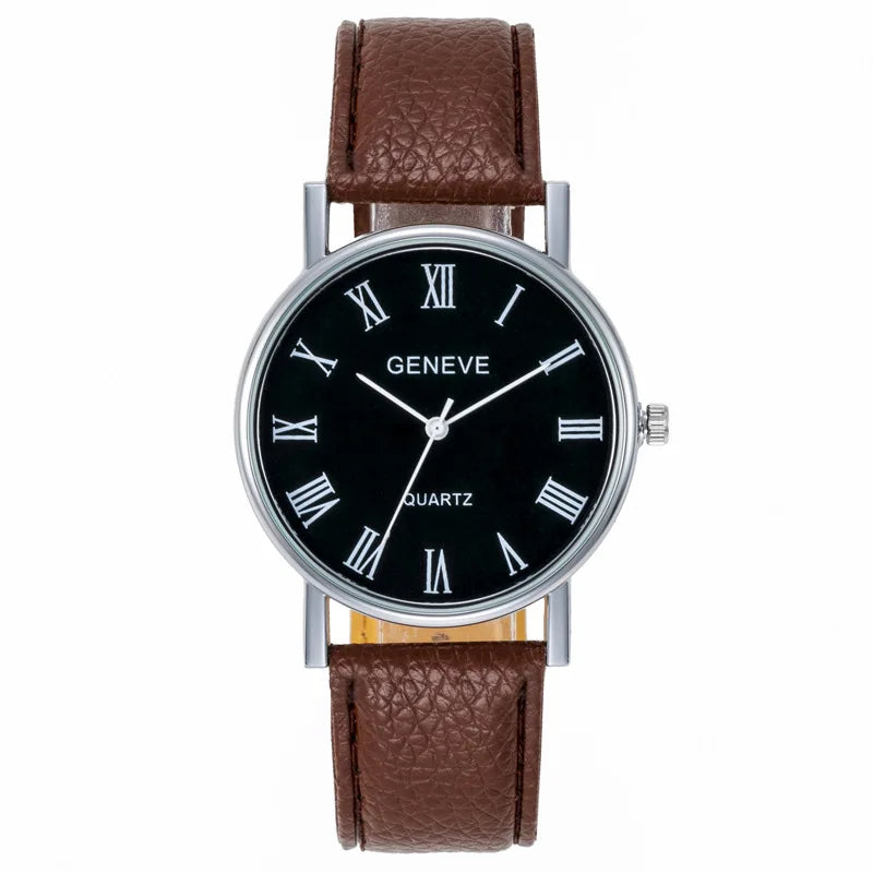 Famous Brand Roman Numeral Quartz Watch Men Business Casual Fashion Student Trend Leather Belt Wristwatch Luxury Jewelry Gift