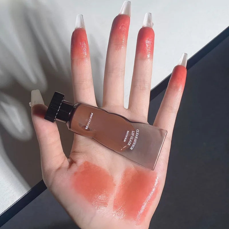 Black Mirror Water Lip Gloss Lip Glaze Transparent Glass Lip Oil Waterproof Liquid Lipstick Nude Brown Clear Tint Makeup