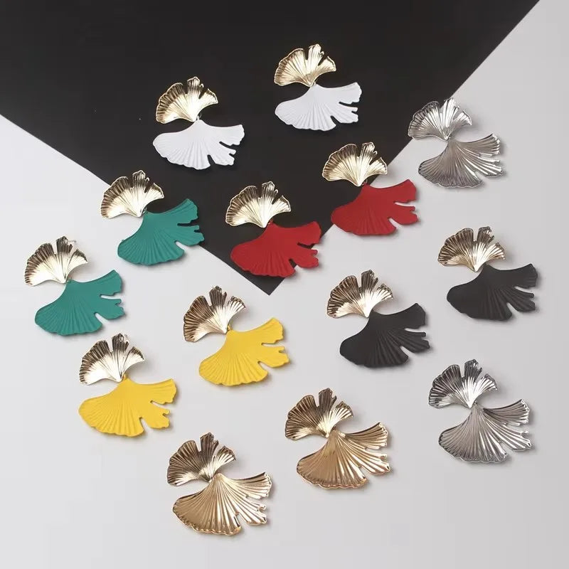 New Ginkgo Biloba Dangle Earrings for Women Gold Color Top Metal Statement Drop Earrings boucle d'oreille Unusual Earrings