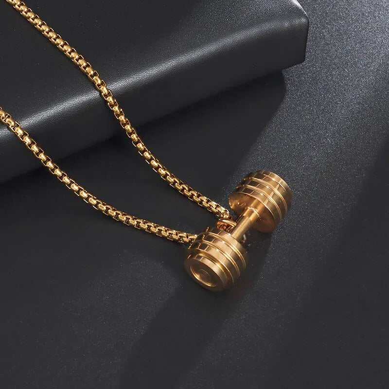 Stainless Steel Barbell Dumbbell Pendant Men's Fitness Bodybuilding Necklace Women's Gym Casual Sports Jewelry