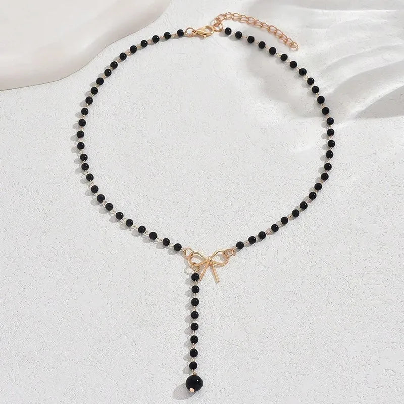 New Imitation Pearl Tassel Necklace for Women Black White Color Beads Choker Necklace Gift for Friend Wholesale Dropshipping