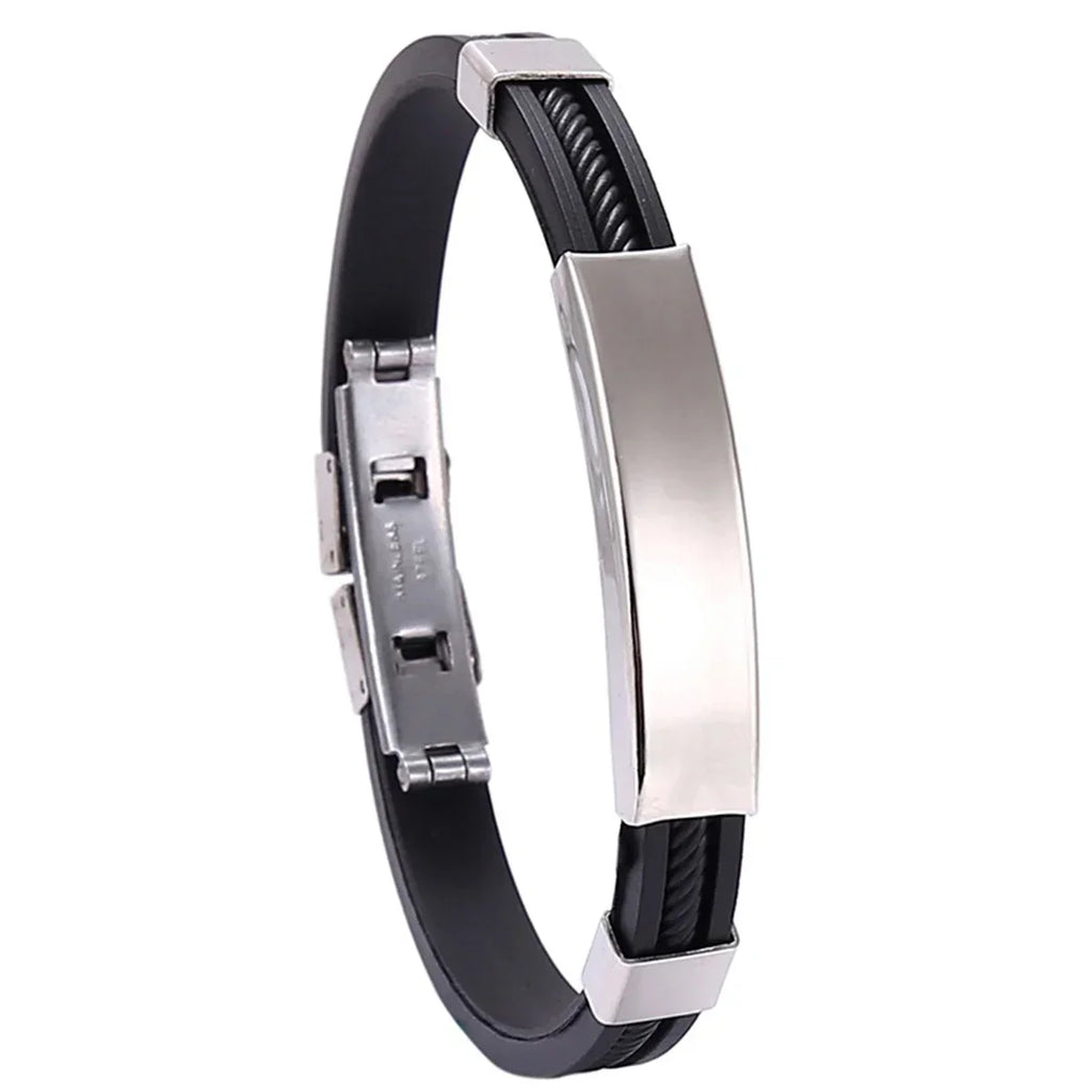 Fashion Men Silicone Bracelet Stainless Steel Bracelet on Hand for Couple Unisex Wrist Chain Jewelry