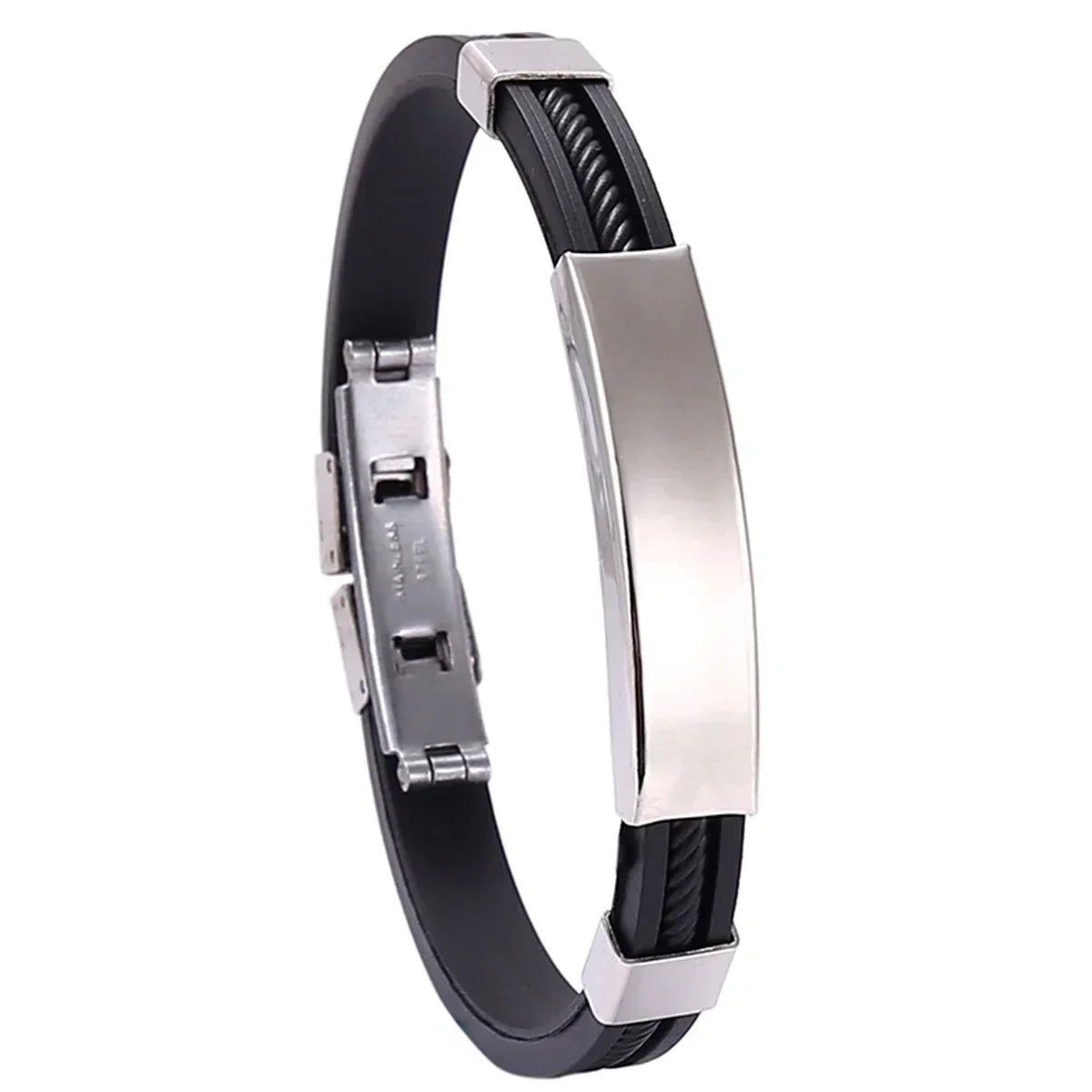 Fashion Men Silicone Bracelet Stainless Steel Bracelet on Hand for Couple Unisex Wrist Chain Jewelry