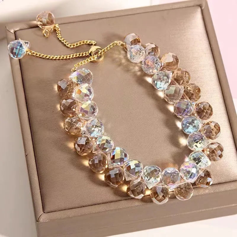 2025 New Artificial Austria Crystal Bracelet Fashion Shiny Stone Beads Elasticity Rope Strand Bracelets for Women Jewelry Gifts
