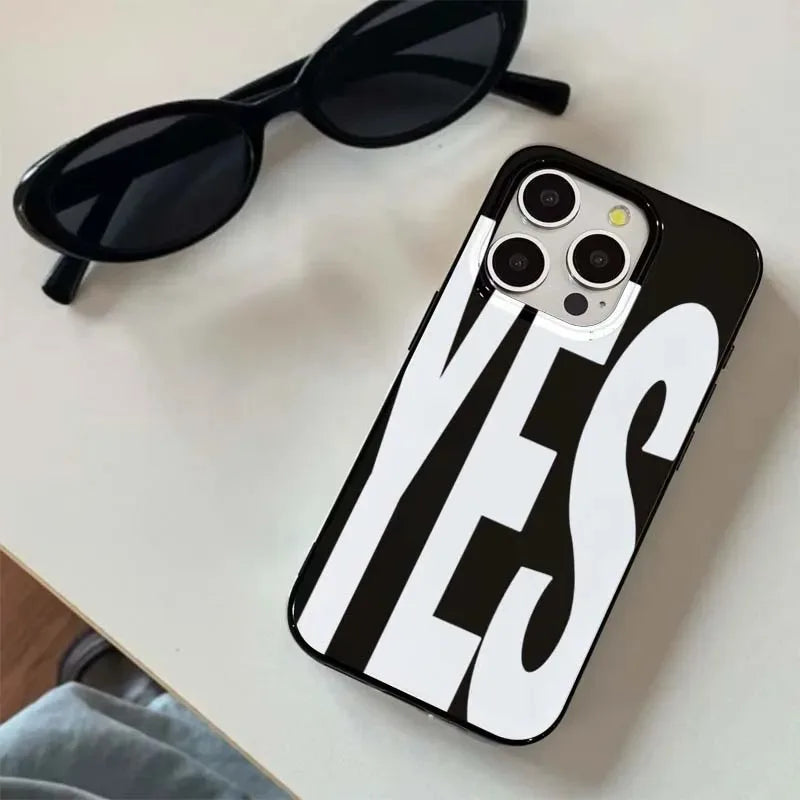 Black White Letters NO and YES Personalized Art Phone Case For iPhone 11 12 13 14 15 16 Pro Max 16E XR X XS Max 7 8 Plus Cover