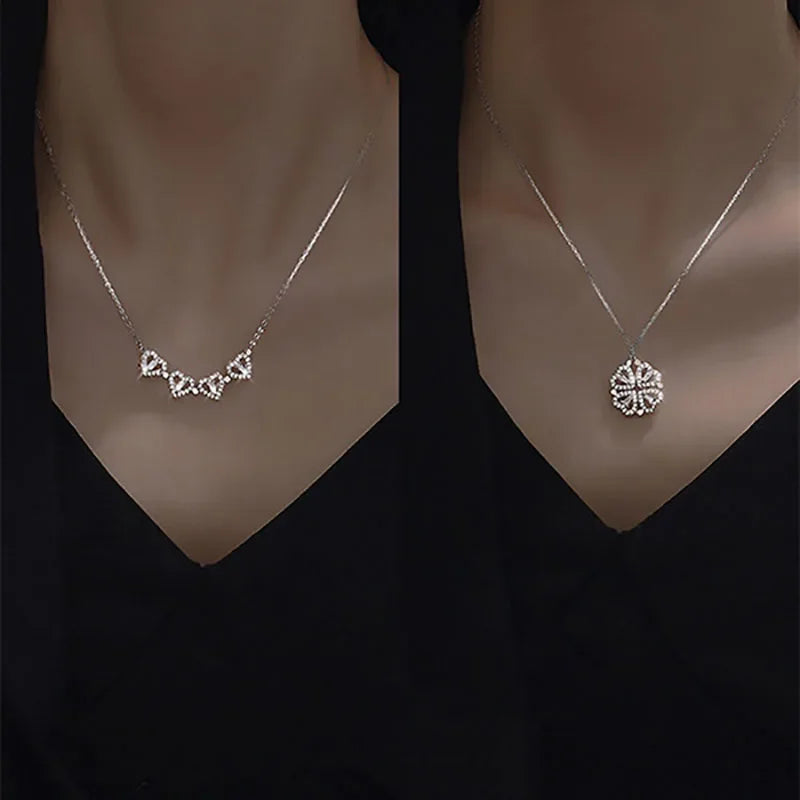 1/2PC Unique Heart Shaped Four Leaf Clover Pendant Necklace Silver Gold Jewelry Zircon Love Clavicle Chain Gifts Openable