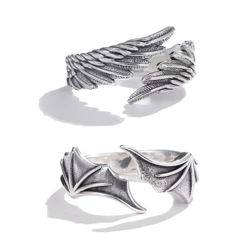 Antique Silver Color Dragon Rings Gothic Punk Men Pterosaur Wings Opening Adjustable Rings Vintage Jewelry Accessories Gifts