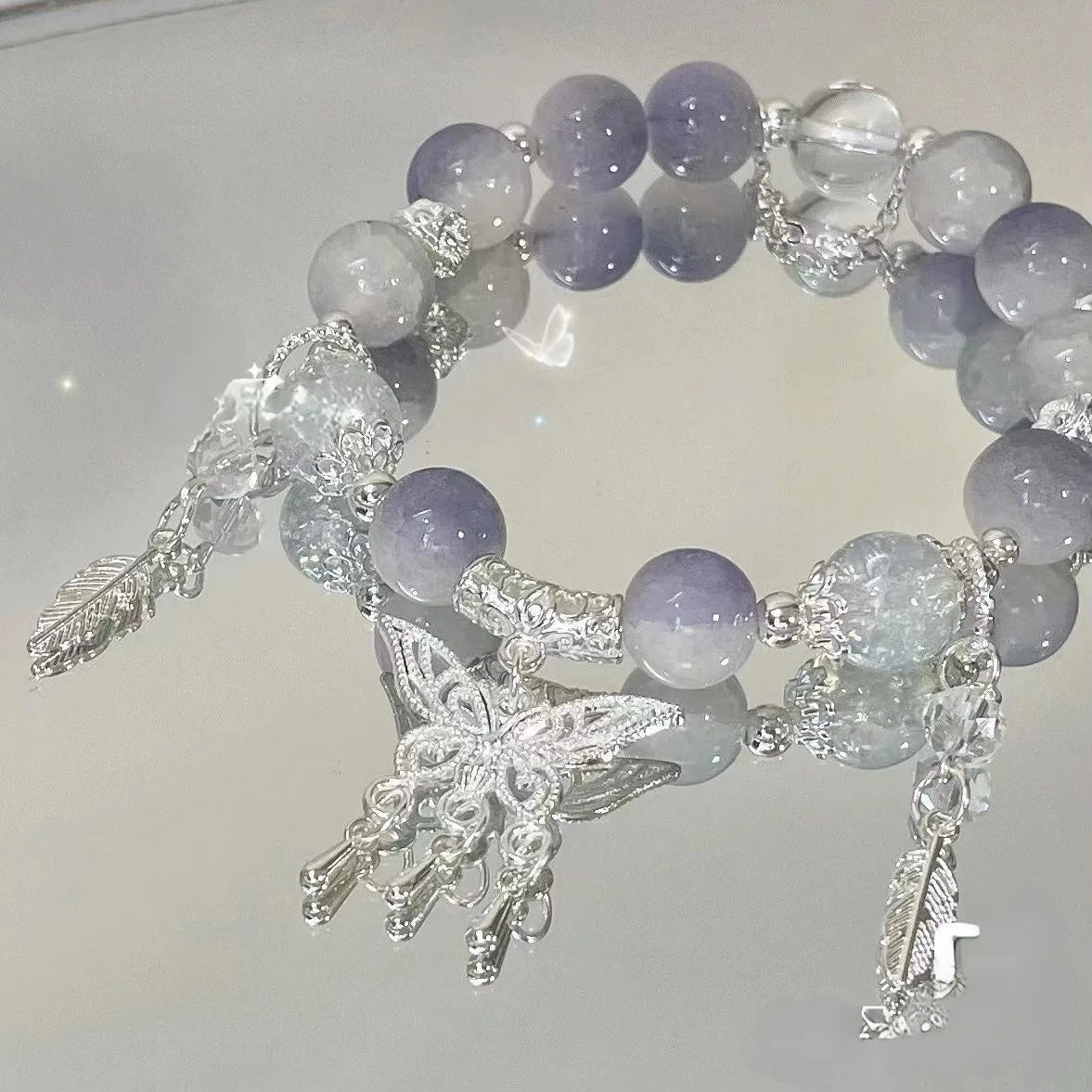 Charm Pink Crystal Beads Bow Pendant Bracelet Women Girls Sweet Cute Star Flowers Tassel Fashion Bracelet Party  Girl
