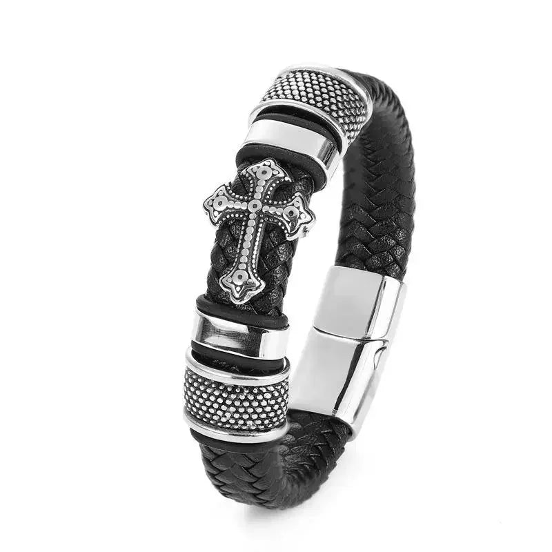 Retro Punk Bicycle Chain Hand Woven Leather Bracelet with Metal Buckle Men\\\\\\\\'s Cycling Motorcycle Rock Party Jewelry