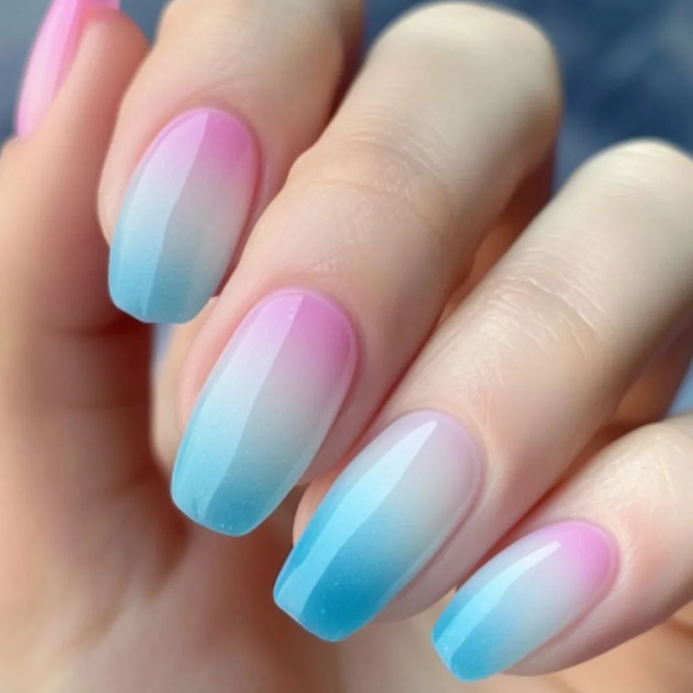 24Pcs Nude Pink Press on Nails Short Square False Nails Simple Gradient Nails Art Full Cover French Acrylic Nail Tips for Girls
