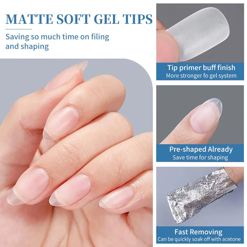 120PCS Matte Fake Nails Capsules Almond Coffin T Shape Full Cover False Nails Frosted Artificial Nail Soft Gel Tips Manicure Nai