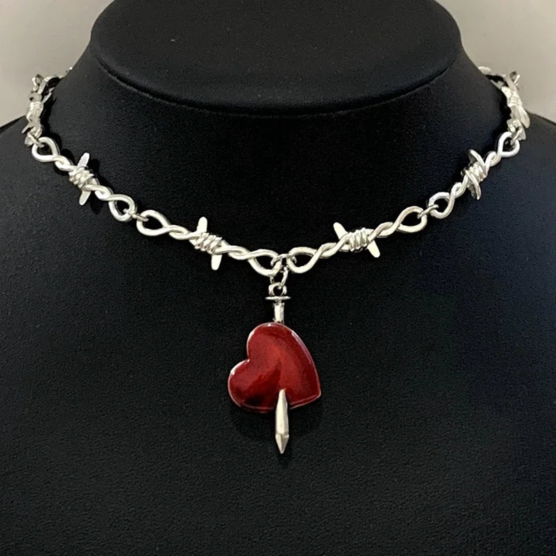 Sacred Heart necklace, small wire necklace, women's hip-hop, gothic, punk style, barbed wire, small thorn chain necklace, gift