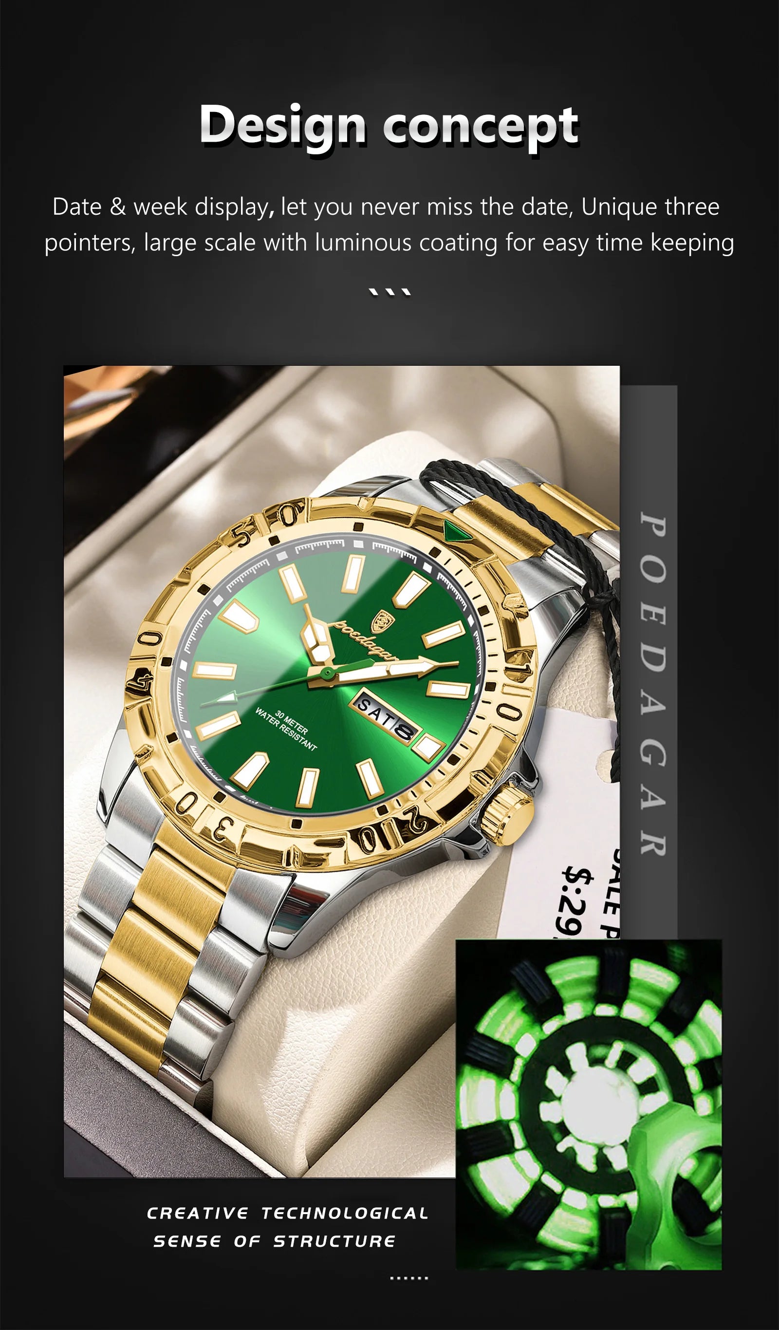 POEDAGAR Luxury Quartz Man Watch Waterproof Luminous Date Week Men Watch Military Stainless Steel Men's Watches Sport Male Clock