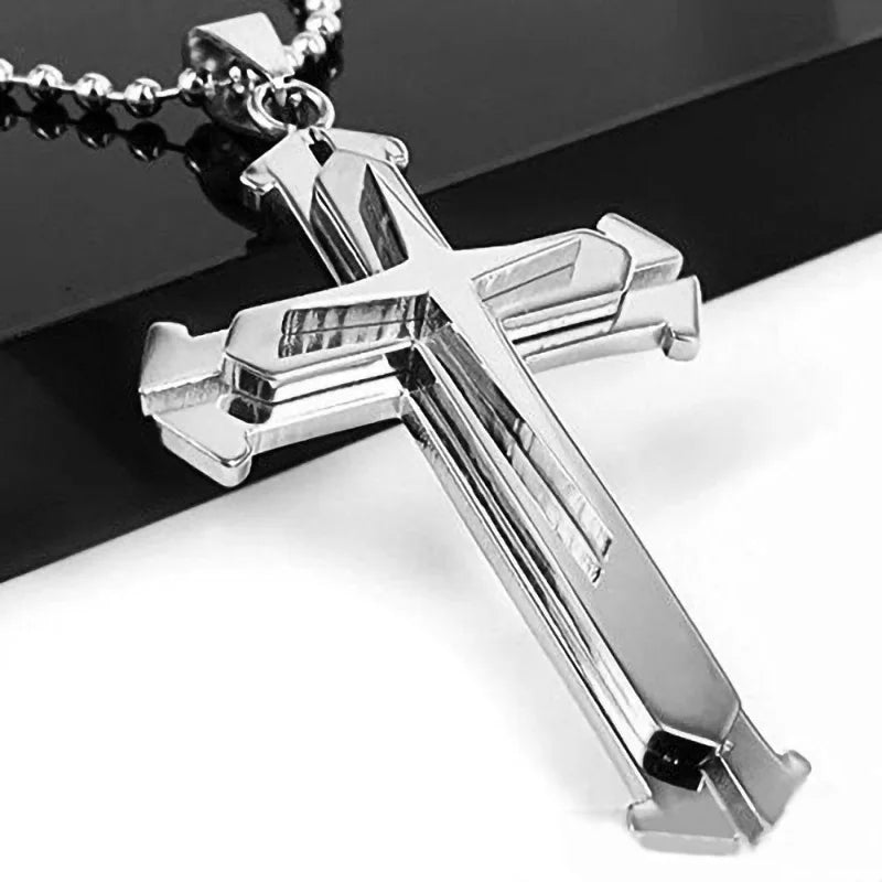 2025 Ins New Cross Pendant Necklace For Men Simple Cool Zircon Black Gold Color Stainless Steel Chain Hip Hop Punk Jewelry Gift