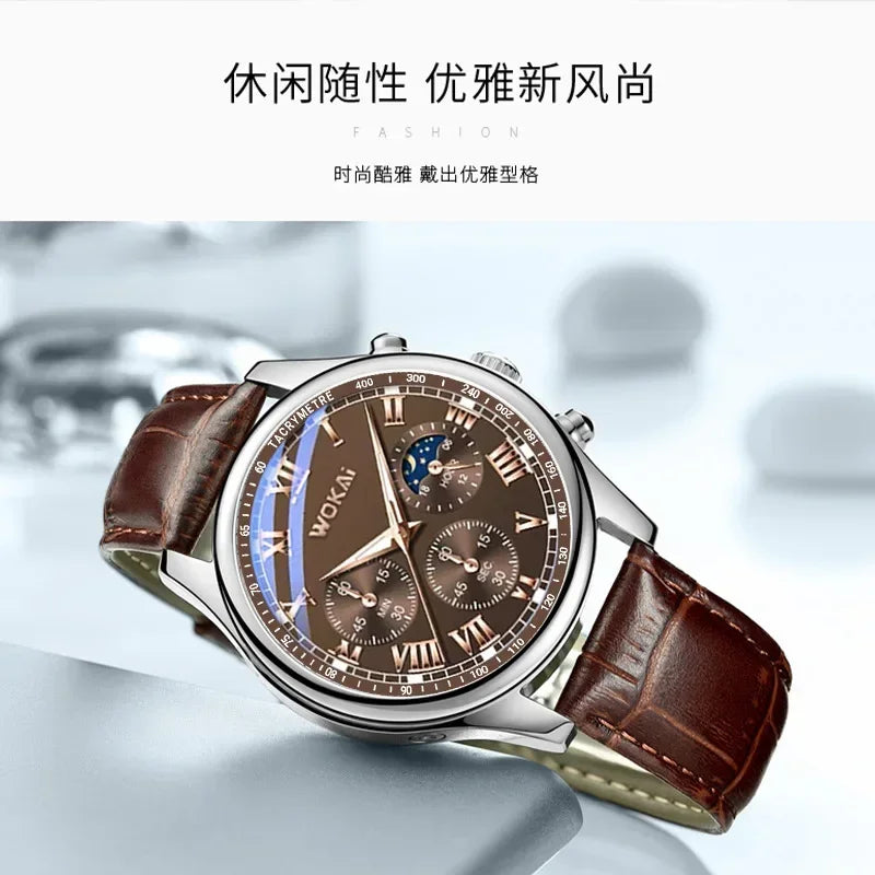GENEVA High Quality Men's Luxury Belt Fashion Quartz Watch Men Round Business Student Sport Waterproof Glow