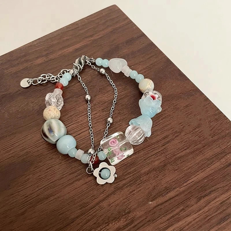 Women Summer Dopamine Sweet Cool Rhinestone Stars Bracelets Cute Cartoon Black Cat Heart Beads Bracelet Fashion Jewelry Gifts