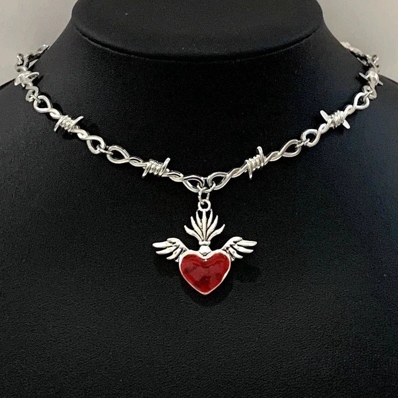 Sacred Heart necklace, small wire necklace, women's hip-hop, gothic, punk style, barbed wire, small thorn chain necklace, gift