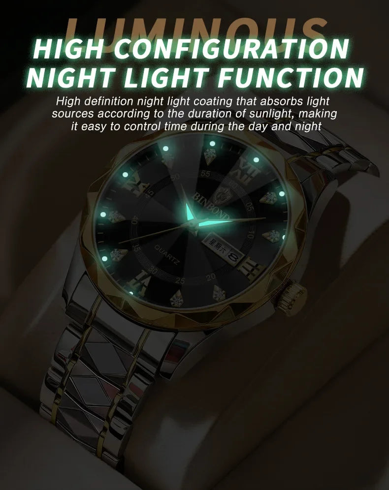 BINBOND B2521 Fashion Casual Business Quartz Men Watches 30M Waterproof Week Date Clock Sport Mens Wristwatch Relogio Masculino