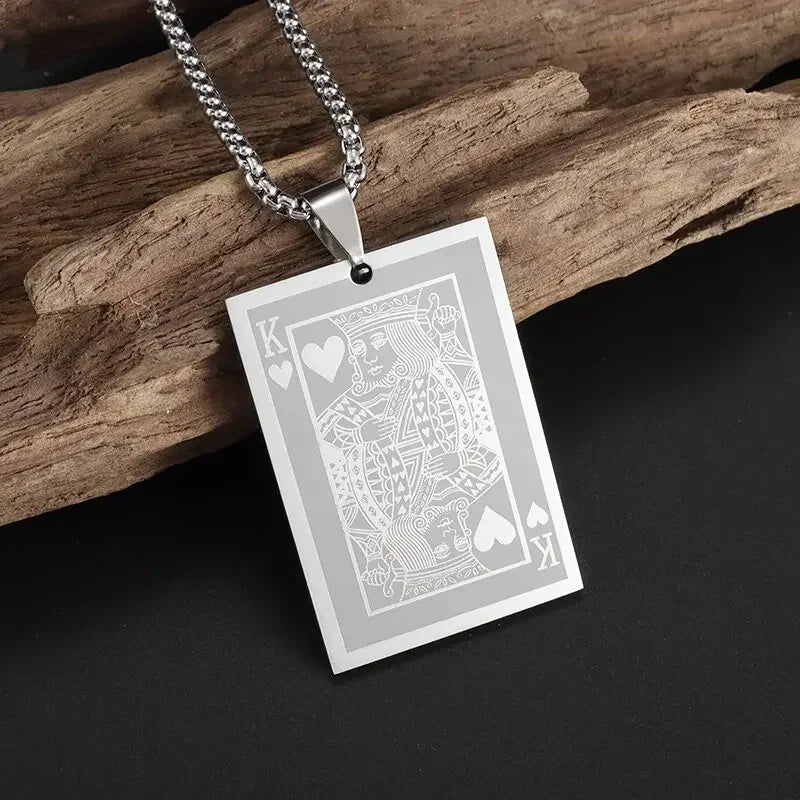 Hip-Hop Iced Out Spades Playing Card Necklace Men\'s Personalized Street Hip-Hop Rock Trend Jewelry Cool Luck Necklace