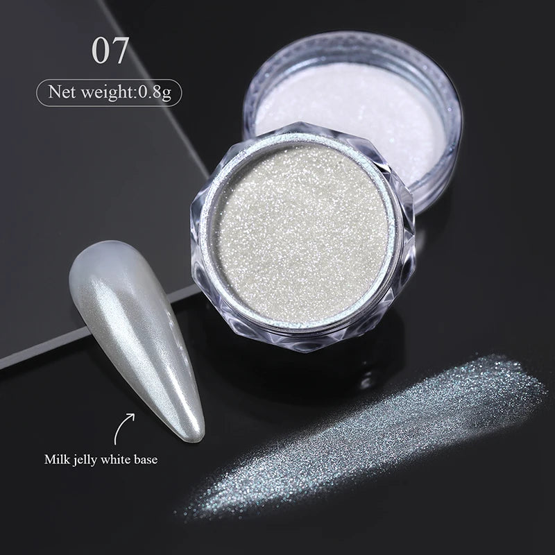 NICOLE DIARY Aurora Nail Powder White Chrome Pigment Pearl Rubbing Dust Mirror Effect Nail Art Glitter Manicure Nail Accessories