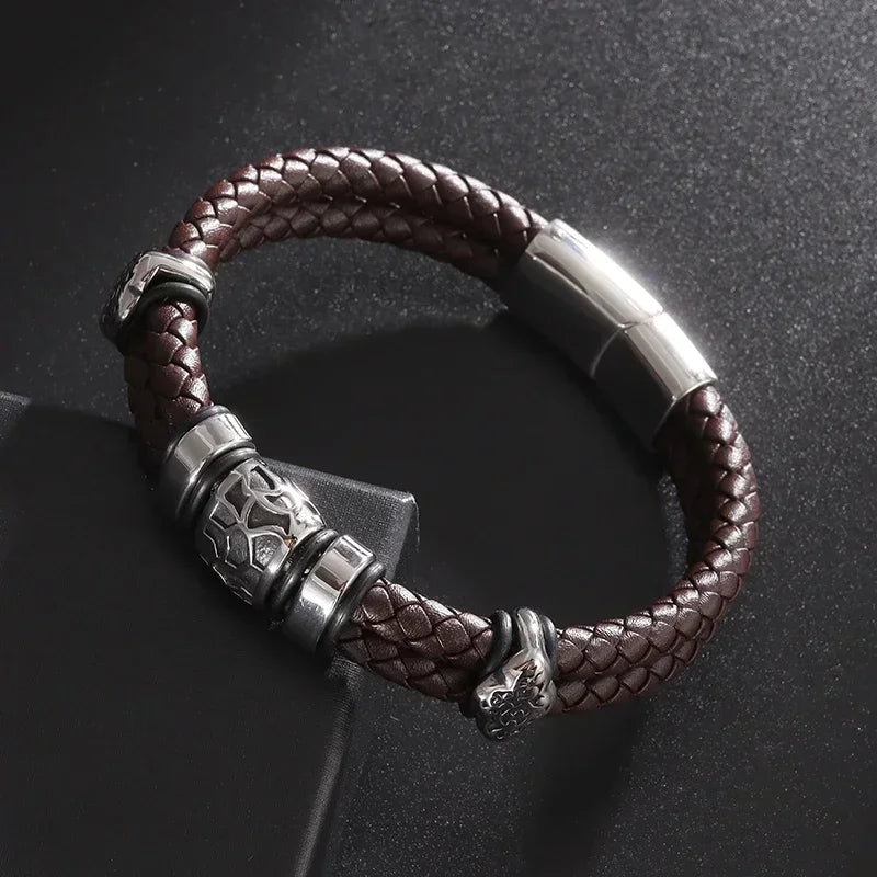 Retro Punk Bicycle Chain Hand Woven Leather Bracelet with Metal Buckle Men\\\\\\\\'s Cycling Motorcycle Rock Party Jewelry