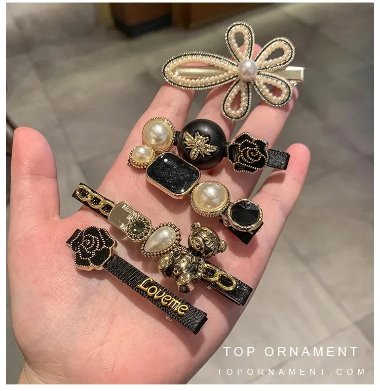 5pcs Women's Hairpin Side Hair Clip Set Designer Pearl Headwear Bangs Hairpin Headpiece Hair Accessories Hairwear Duckbill Clip