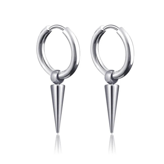 Rock Cone Pendant Hoop Earrings Women Men Stainless Steel Geometric Cartilage Single Earring Hip Hop Piercing Jewelry