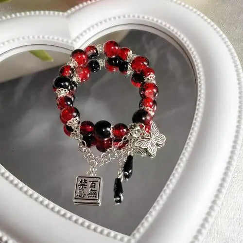 Chinese Style Tassel Beaded Bracelet for Women Retro Butterfly Pendant Charm Bracelets Temperament Bangles Fashion Jewelry Gift
