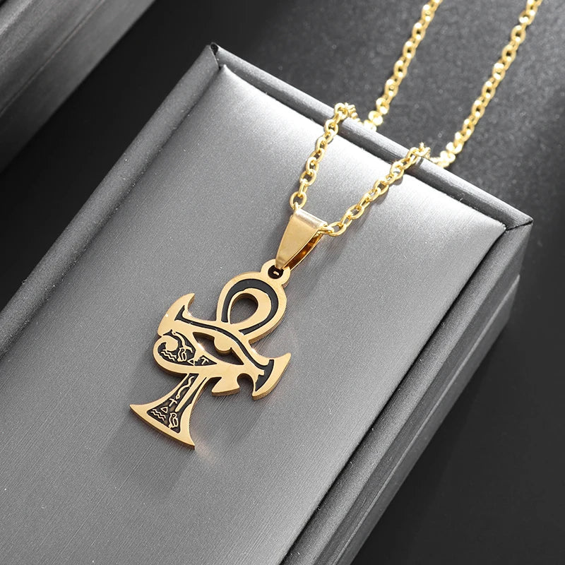 Shining Iced Out Ancient Egyptian God Eye of Horus Cross Pendant Necklace for Men and Women Hip Hop Trendy Amulet Jewelry Gift