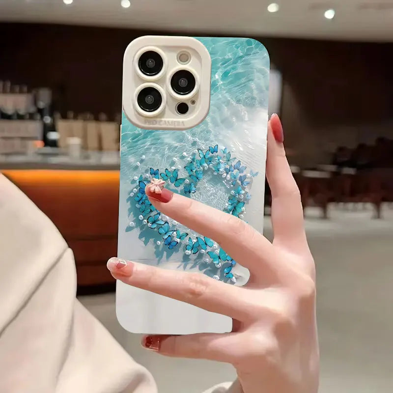 Blue Butterfly Ocean Waves Phone Case For iPhone 16 15 Pro Max 14 13 12 11Pro Max  Mini X XS XR 7 8 Plus SE Silicone Soft Cover