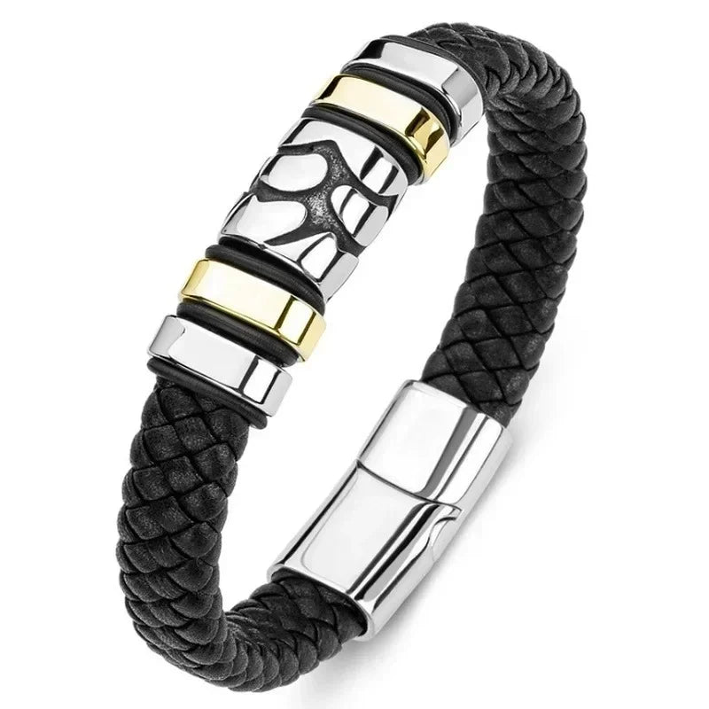 Hexagram Leather Bracelet Star of David Handwoven Double Layer Leather Magnetic Buckle Bracelet Judaism Amulet Jewelry for Men