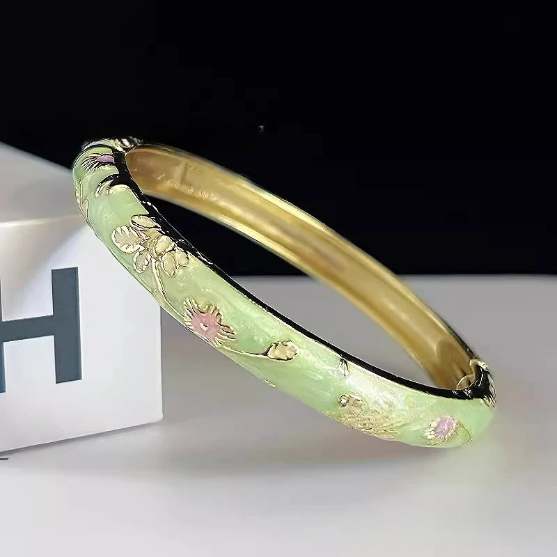 Chinese Women's Hand Bracelet Enamel Cloisonne Bracelet Fine Small Flower Ethnic Style Jewelry Gifts for Women Girl