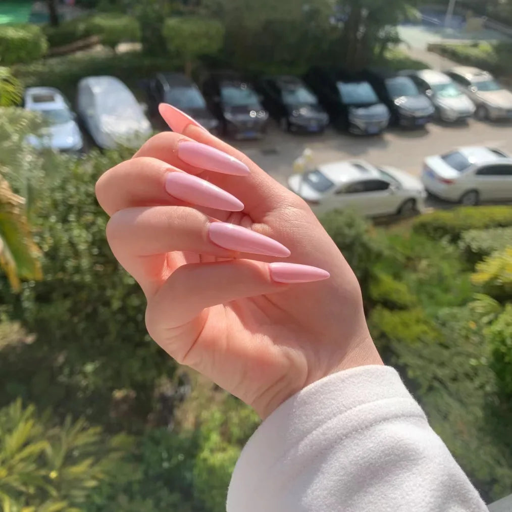 24Pcs Gradient Fake Nails Almond Press on Nails Solid Color Ombre Stick on Nails Full Cover Glazed Donut Acrylic Manicure Nail