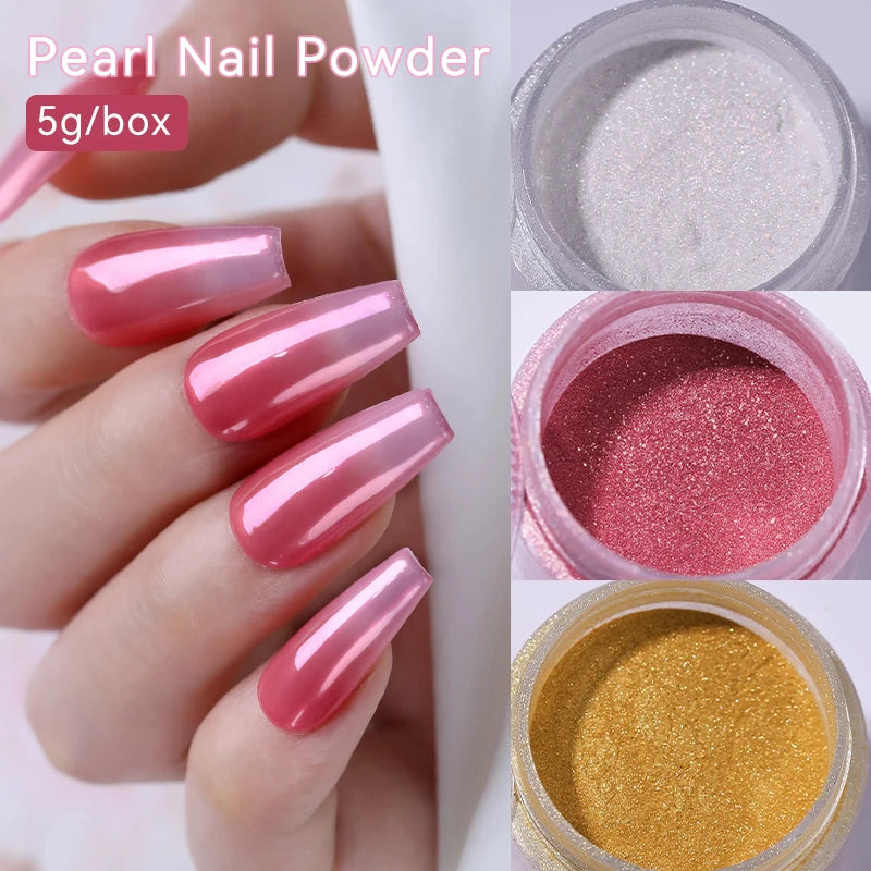 NICOLE DIARY 5g Aurora Pearl White Pink Nail Powder Chrome Pigments Metallic Rubbing Dust Moonlight Effect Nail Arts Decoration