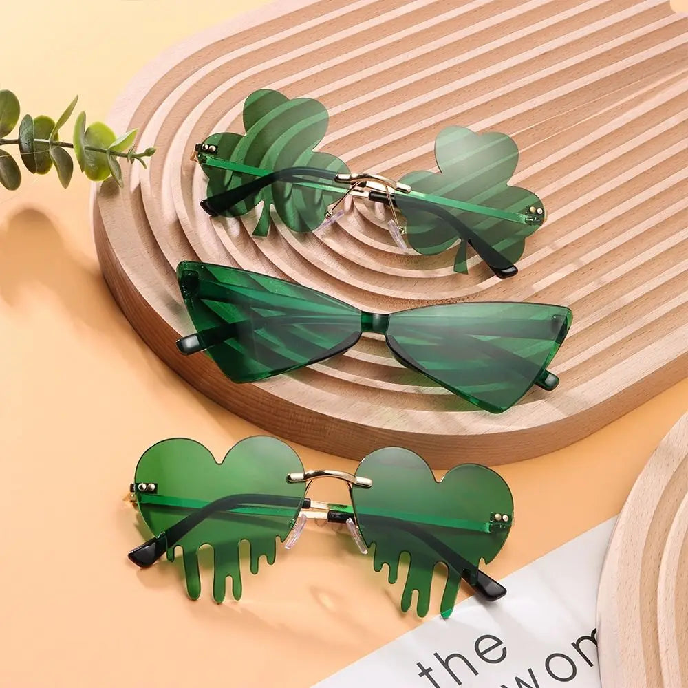 Fashion Rimless Sunglasses Solid Green Ocean Lens Eyewear Women Street Shooting Catwalk Glasses Vintage Brand Beach Sun Glasses