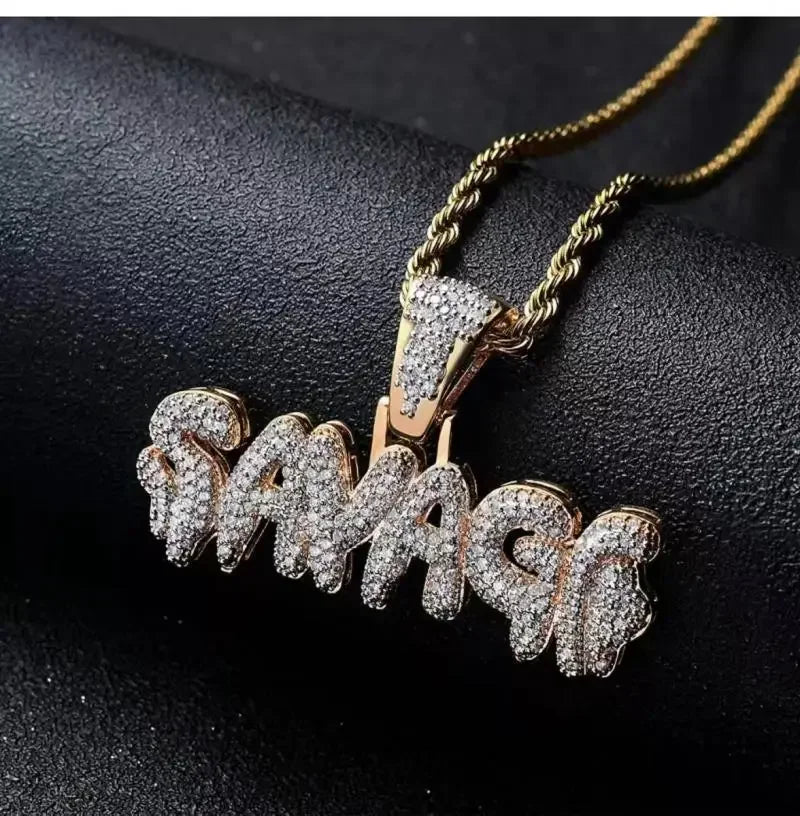 Iced Out Letter Savage Pendant Shiny Bing Cubic Zirconia Hip Hop Necklace Men\\\'s Cool Rock Rap Trend Jewelry