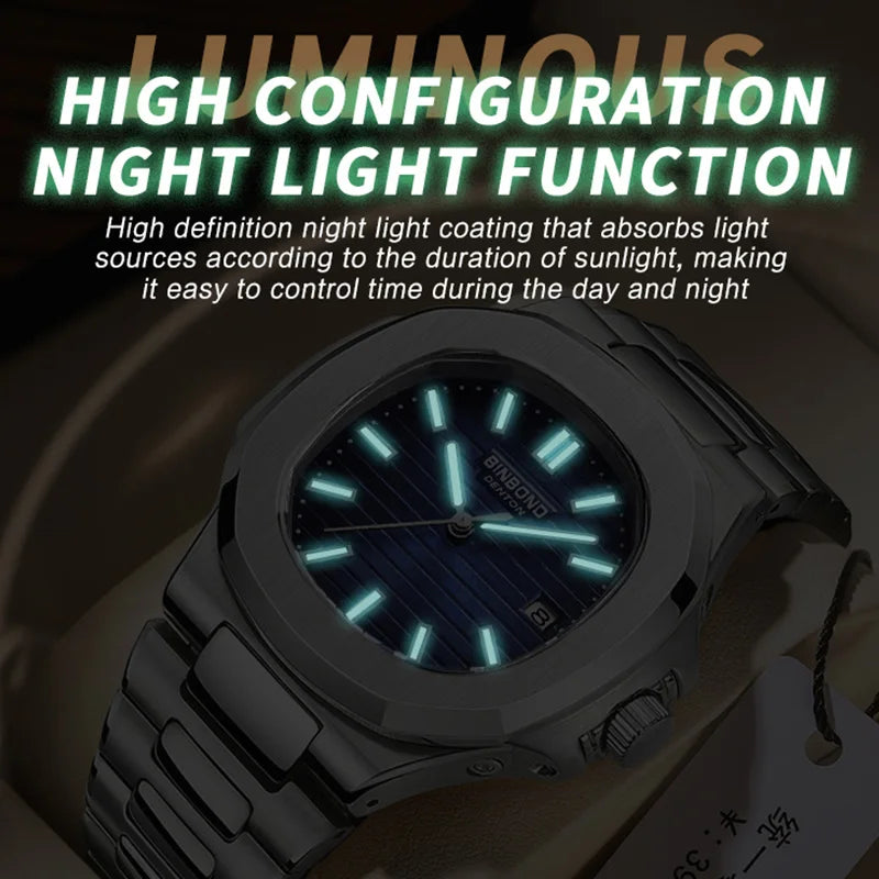 BINBONG B1885 Luxury Business Men Quartz Wristwatch 30M Waterproof Luminous Stainless Strap Men's Watches Relogio Masculino