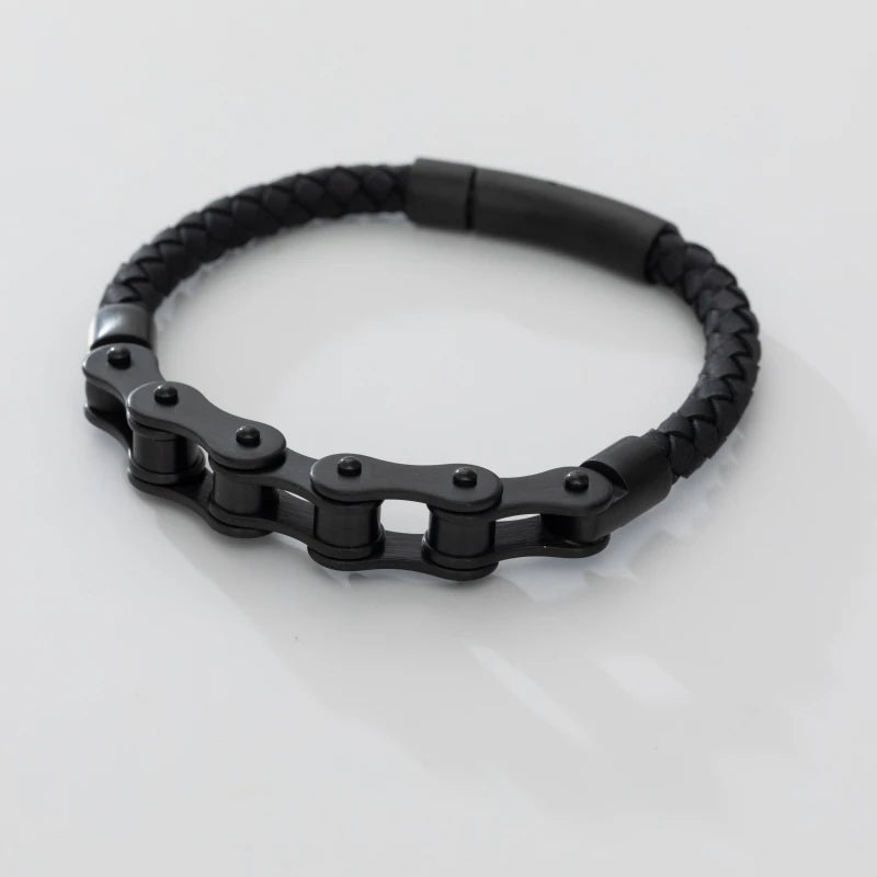 Retro Punk Bicycle Chain Hand Woven Leather Bracelet with Metal Buckle Men\\\\\\\\'s Cycling Motorcycle Rock Party Jewelry