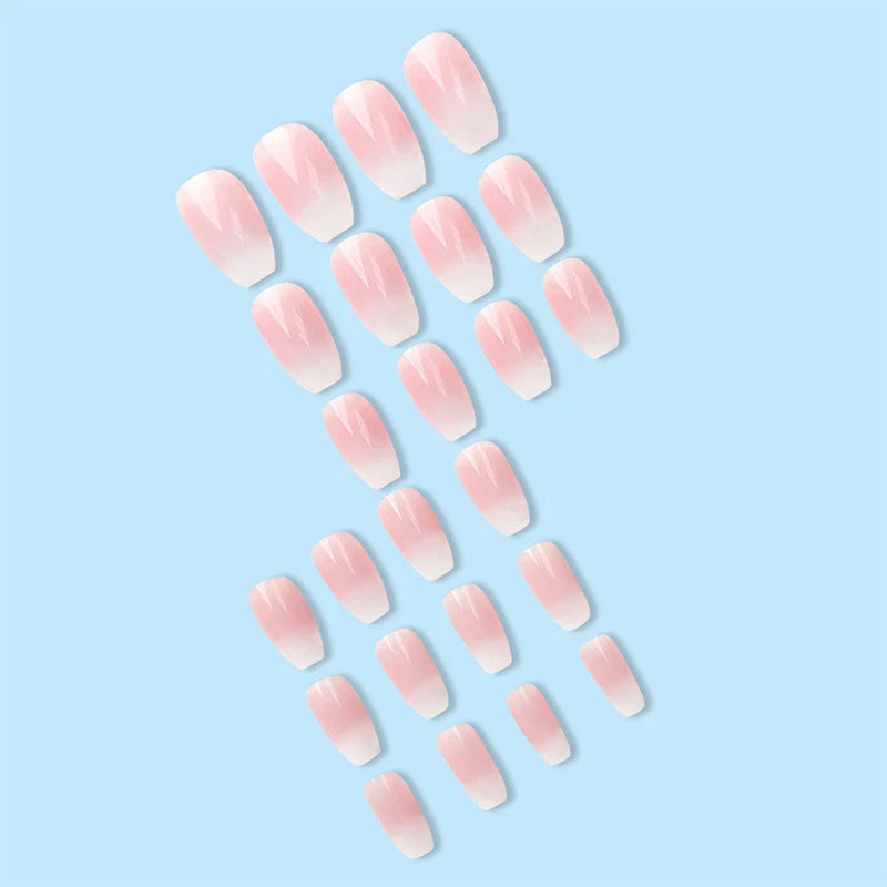 24pcs Milky Jelly Gradient Fake Nails French Nail Waterproof Faux Medium Coffin False Nails Fingernails Press On Nails Tips