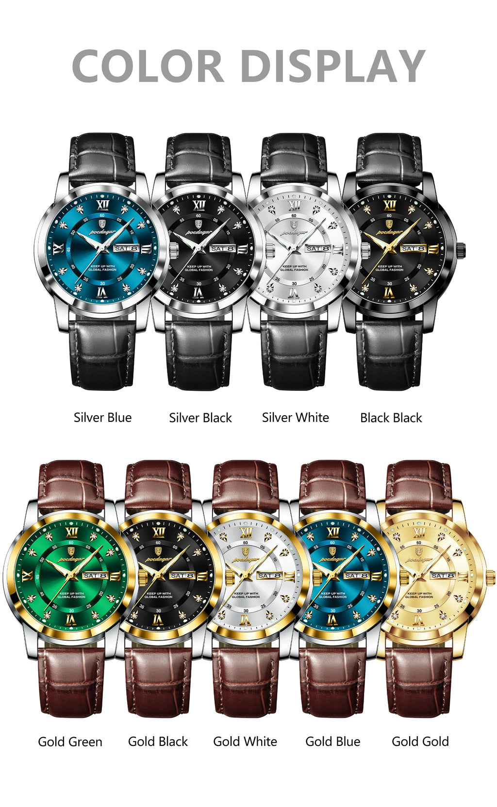 POEDAGAR Luxury Business Men Watch Waterproof Luminous Week Date Man Wristwatch High Quality Leather Sports Men's Quartz Watches