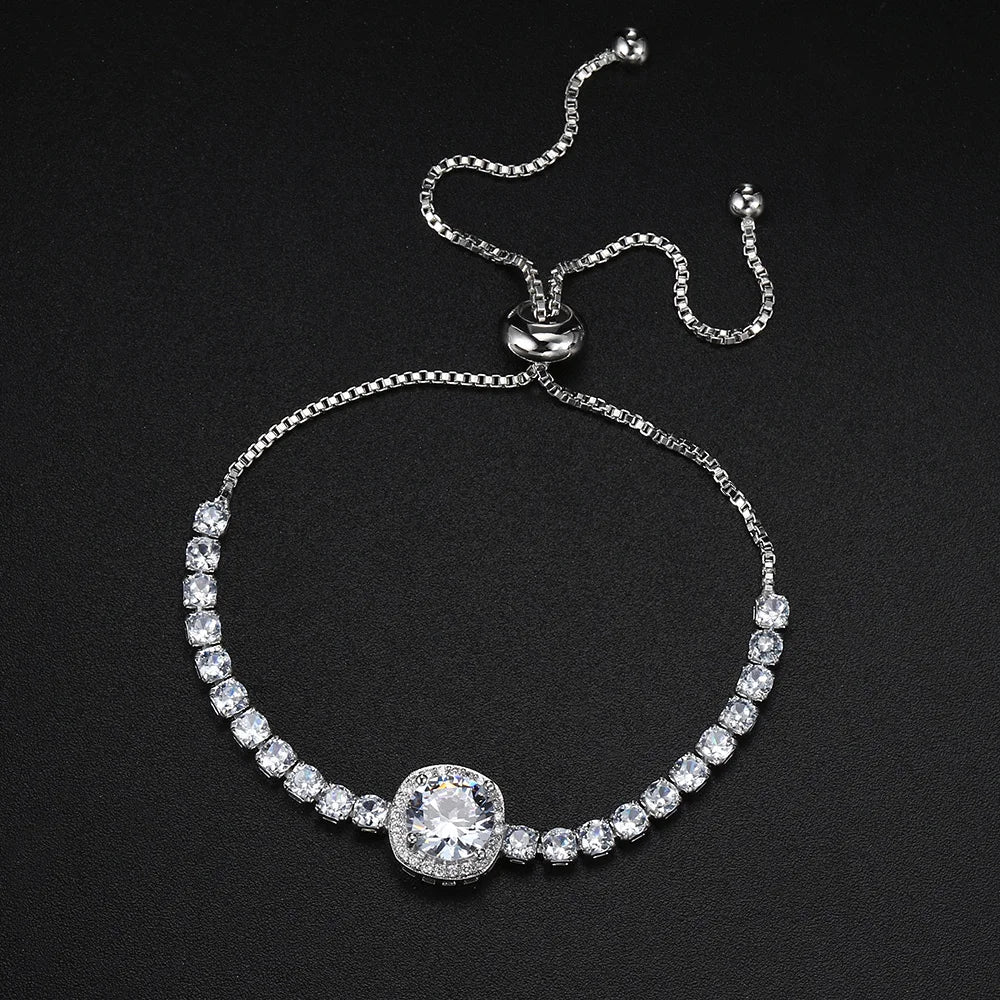 Sparkling Ajustable Tennis Bracelets For Women Men Punk Square Cubic Zirconia Hand Chain Rose Gold Plated Jewelry Gift KCH086