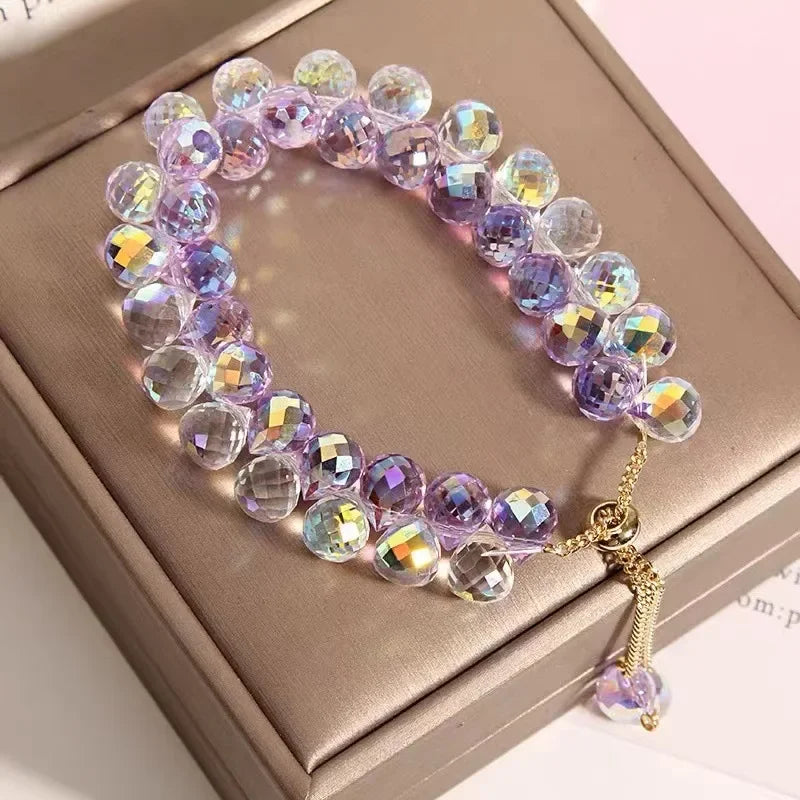 2025 New Artificial Austria Crystal Bracelet Fashion Shiny Stone Beads Elasticity Rope Strand Bracelets for Women Jewelry Gifts